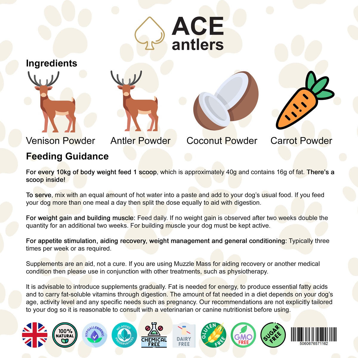ace antlers muzzle mass weight gainer for dogs feeding instructions